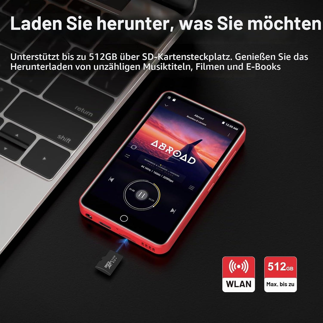Playercase ZAQE 32GB MP3 Player mit Bluetooth und WiFi, Android 13 MP4 Player mit Spotify, Pandora,