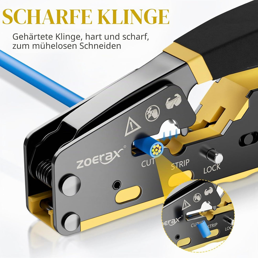 RJ45 Crimpzange Ethernet Crimp Tool Crimper für RJ11/RJ12 Standard, RJ45 Pass Through Stecker, Gelb