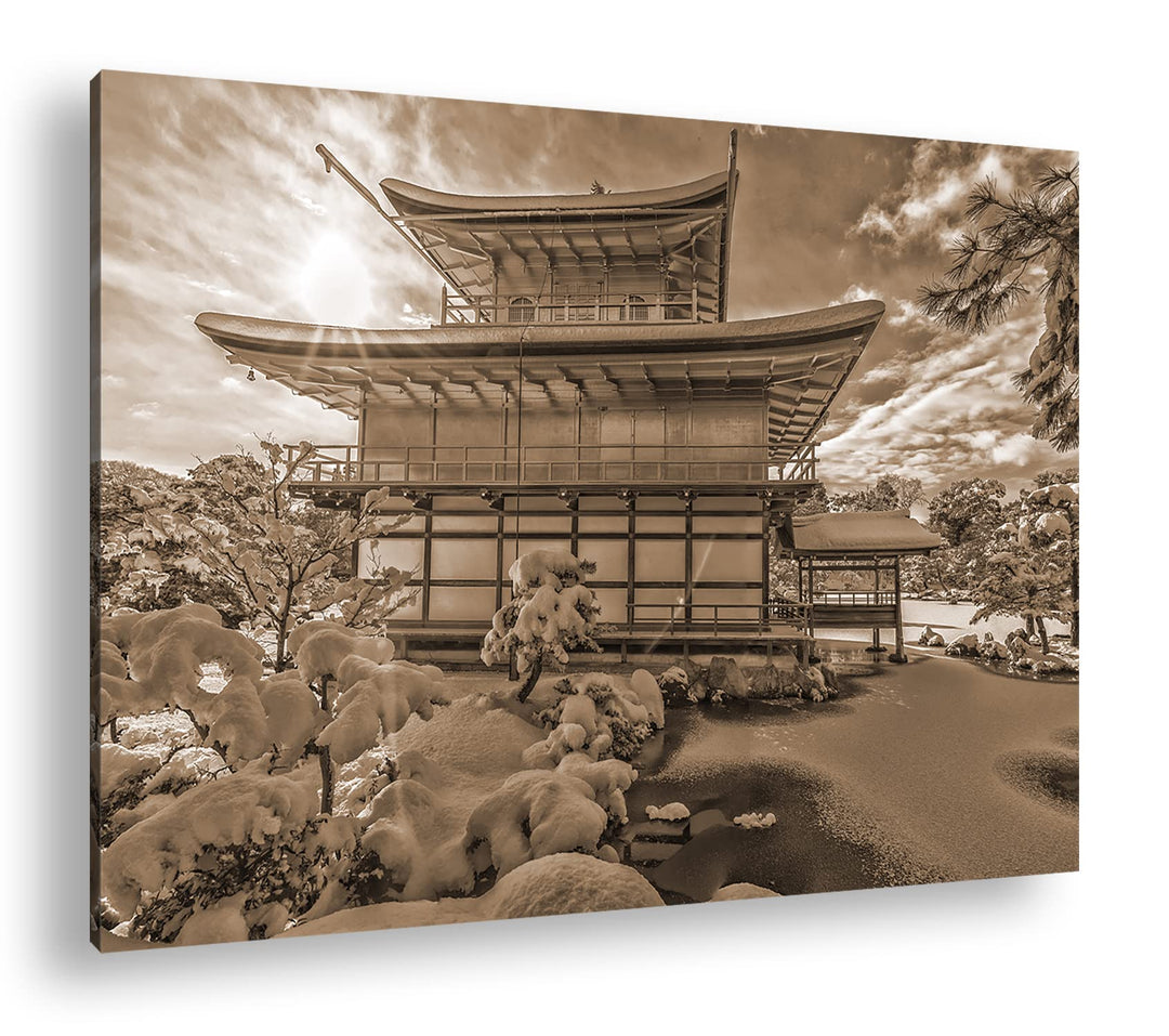 deyoli japanische Schneelandschaft des Kinkaku Ji-Tempels Effekt: Sepia, Format: 80x60 als Leinwandb