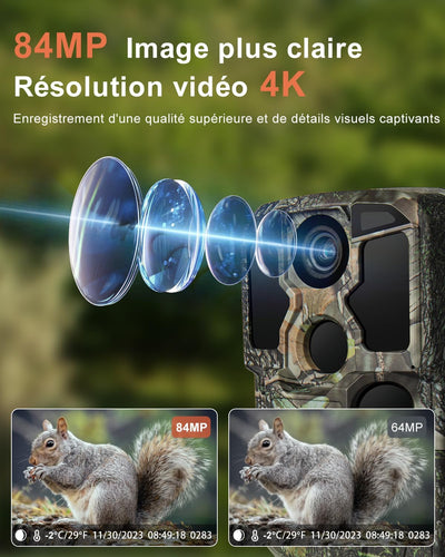 KJK Wildkamera WLAN 4K 84MP mit 64GB Speicherkarte, Wildtierkamera mit Nachtsicht, 0.05s Auslöser Be
