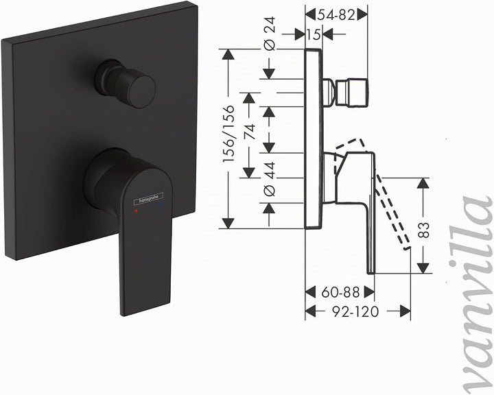 vanvilla Duschsystem mit Unterputz Duscharmatur von Hansgrohe Einhebelmischer und vanvilla Regendusc