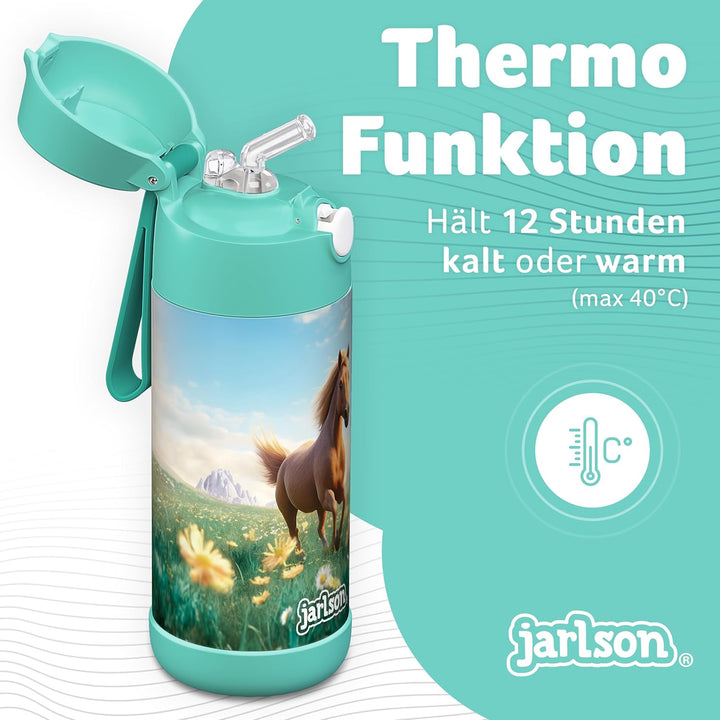 Jarlson® Trinkflasche Kinder Edelstahl Charli [MIT STROHHALM] - Thermosflasche Auslaufsicher - Therm