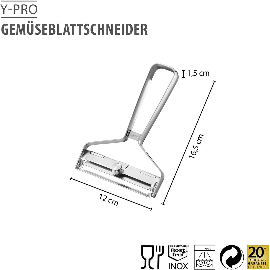 GEFU Gemüseblattschneider Y-PRO – 0–4 mm, gezahnte Edelstahlklinge, Y-Form, Gemüseschneider mit Abst