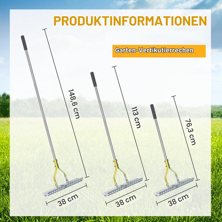 Strohrechen, Rasenrechen Mit 148 cm Verstellbarem Langem Griff Robuster Garten-Laubgreifer Aus Karbo