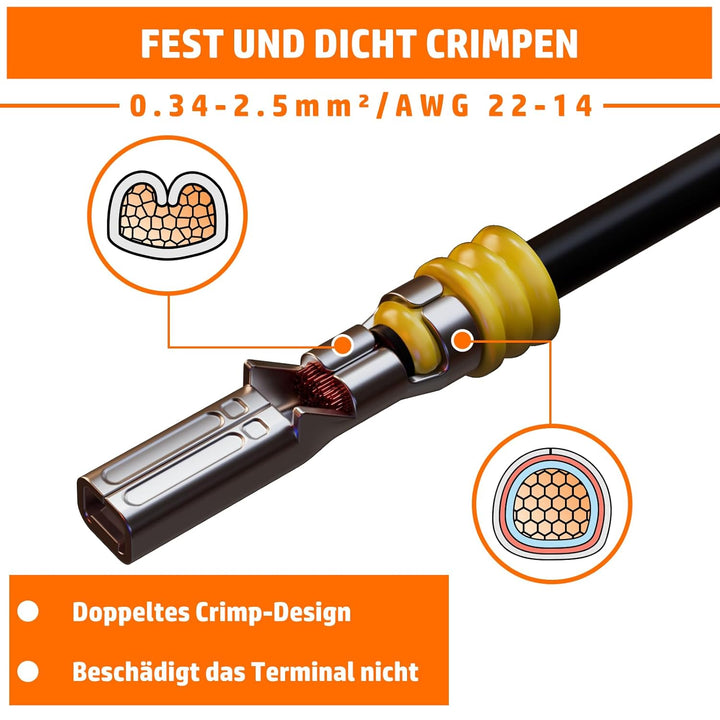 PEBA Wasserdichte KFZ Steckverbinder Set IP67 – 1/2/3/4/5/6 Polig Kabelstecker für 0,34–2,5 mm², Kom