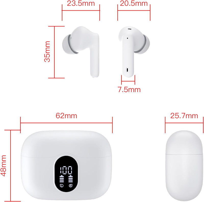 Bluetooth Kopfhörer, Kopfhörer Kabellos Bluetooth 5.3 In Ear Kopfhörer mit 4 Mikrofon, Kabellose Kop