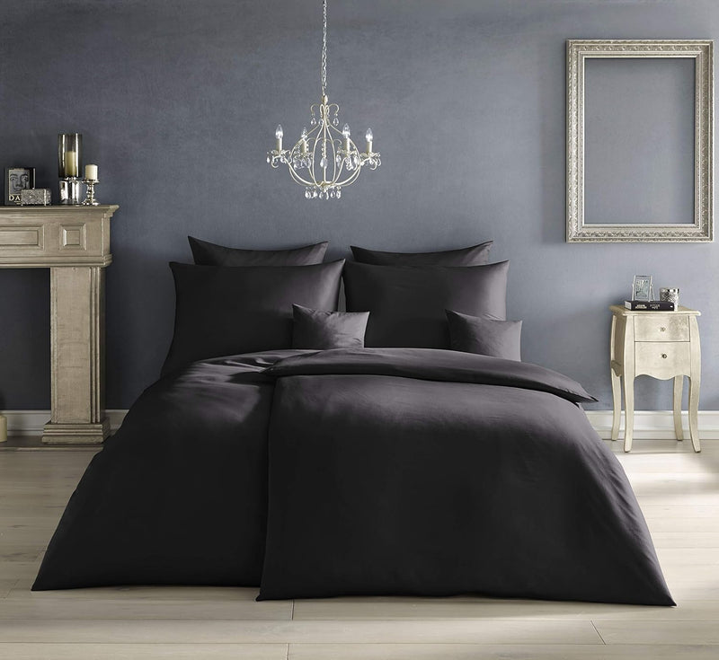 Fleuresse Colours Makosatin Bettwäsche, schwarz, 155 x 200 cm Schwarz 155/200 Uni, Schwarz 155/200 U