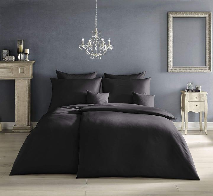 Fleuresse Colours Makosatin Bettwäsche, schwarz, 155 x 200 cm Schwarz 155/200 Uni, Schwarz 155/200 U