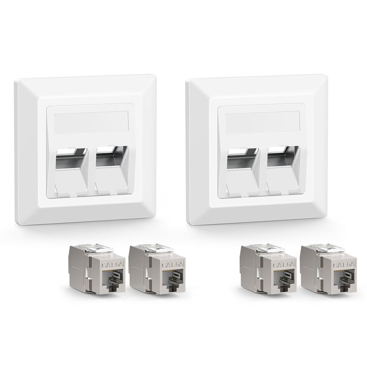 VCELINK 2x Keystone Netzwerkdose Unterputz CAT7/6A 2Fach, Lan Dose Doppelt Keystone RJ45 Modul, STP