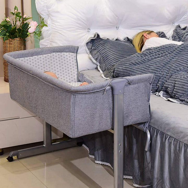 OHMG Beistellbett, Co-Sleeping, Wiege mit Moskitonetz, Höhenverstellung, 4 Räder, Matratzenzubehör,