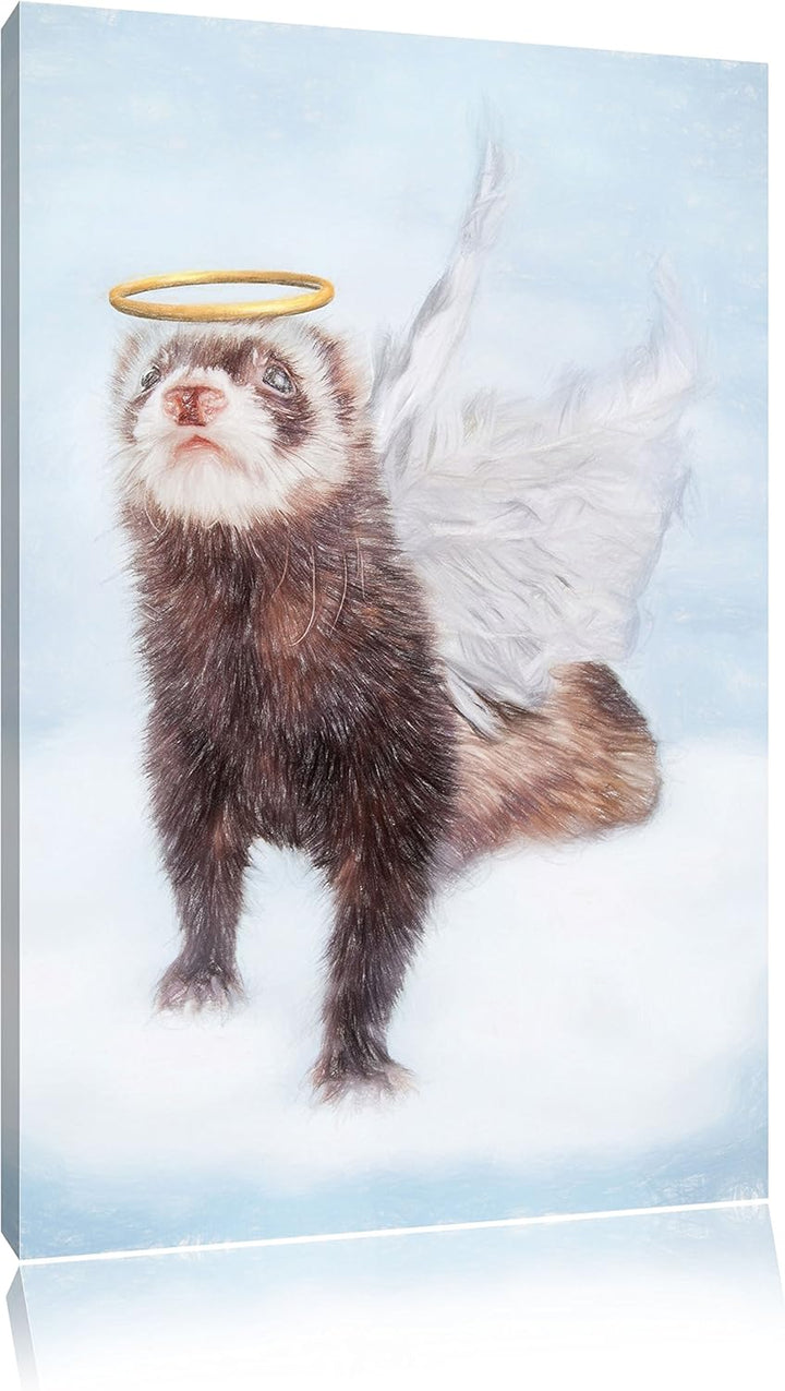 Pixxprint Süsses Frettchen im Engelsköstum als Leinwandbild/Grösse: 100x70 / Wandbild/Kunstdruck/fer