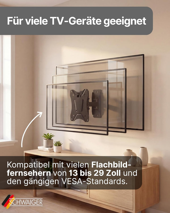 SCHWAIGER 9352 TV-Wandhalterung Fernseher-Halterung Mounting für Displays 13-29 Zoll bis 25kg neigba