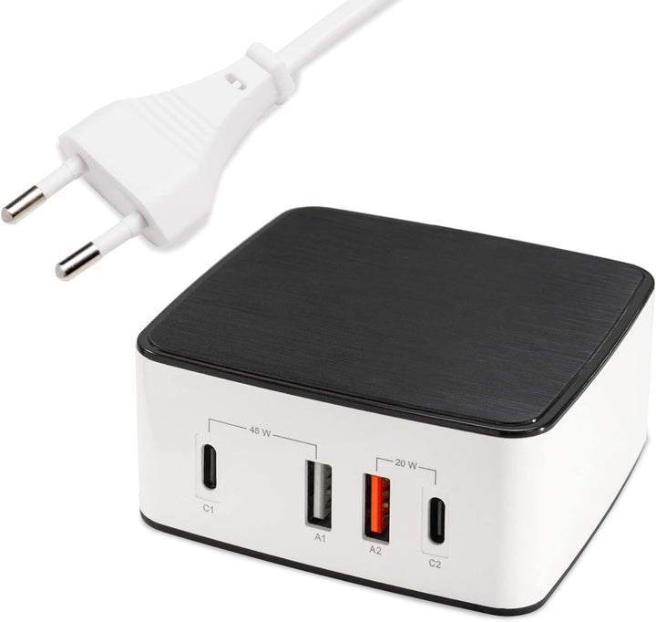 FeinTech NLG00165 USB C Ladegerät Mehrfach 4 Port 65W (45W + 20W) USB Netzteil mit 2X USB-C PD und 2