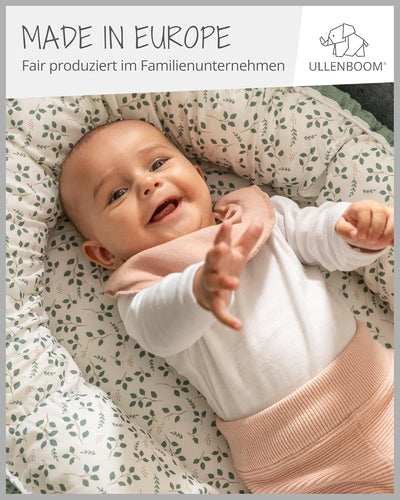 ULLENBOOM ® Babynest & Kuschelnest (55x95 cm) Floral-Grün (Made in EU) - Babynestchen für Neugeboren