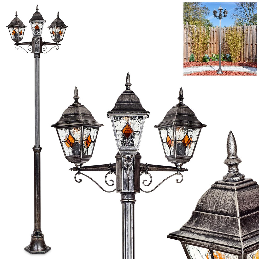 HOFSTEIN Kandelaber Naofe, Aussenwegeleuchte aus Metall/Glas in Schwarz/Silber/Klar/Orange, Wegebele
