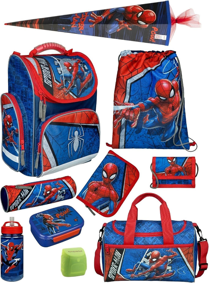 Schulranzen-Set Marvel Spiderman 16 TLG. mit Federmappe, Dose, Flasche, Sporttasche, grosse Schultüt