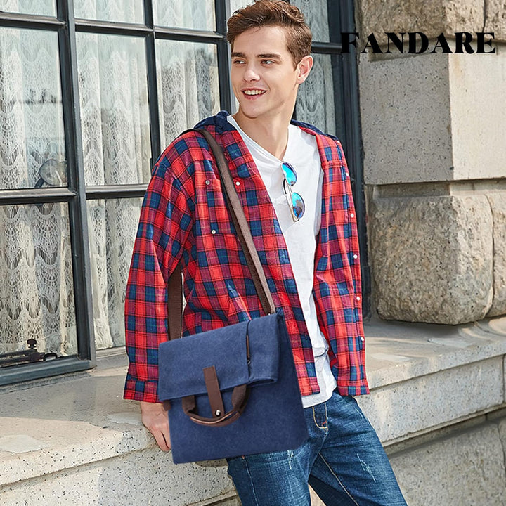 FANDARE Retro Umhängetasche Handtasche Schultertasche Herrentasche Segeltuch Kuriertasche Messenger-