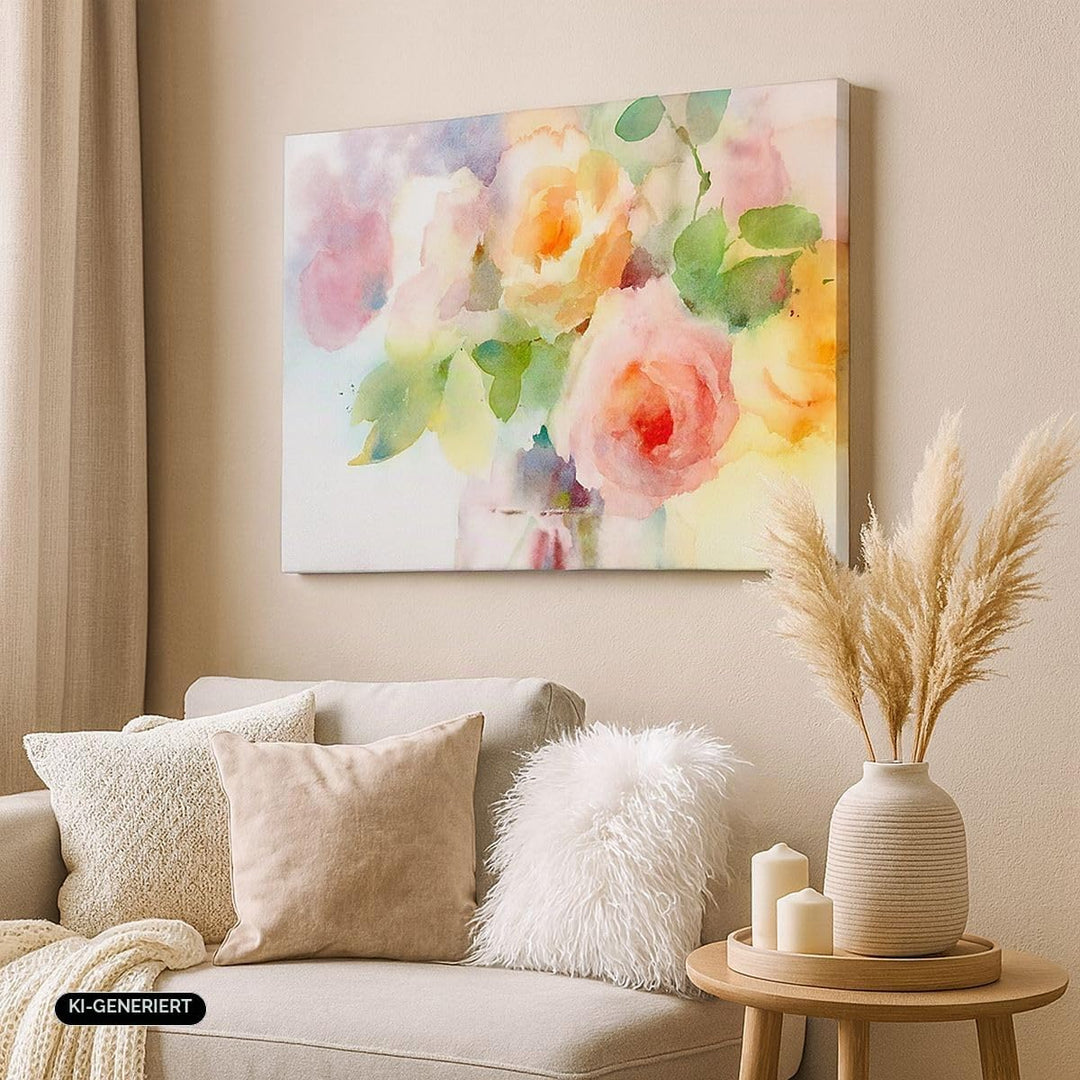Bilder auf Leinwand Rose Blume Garten Leinwandbild mit Rahmen 70x50cm Wandbilder Dekoration Wohnzimm