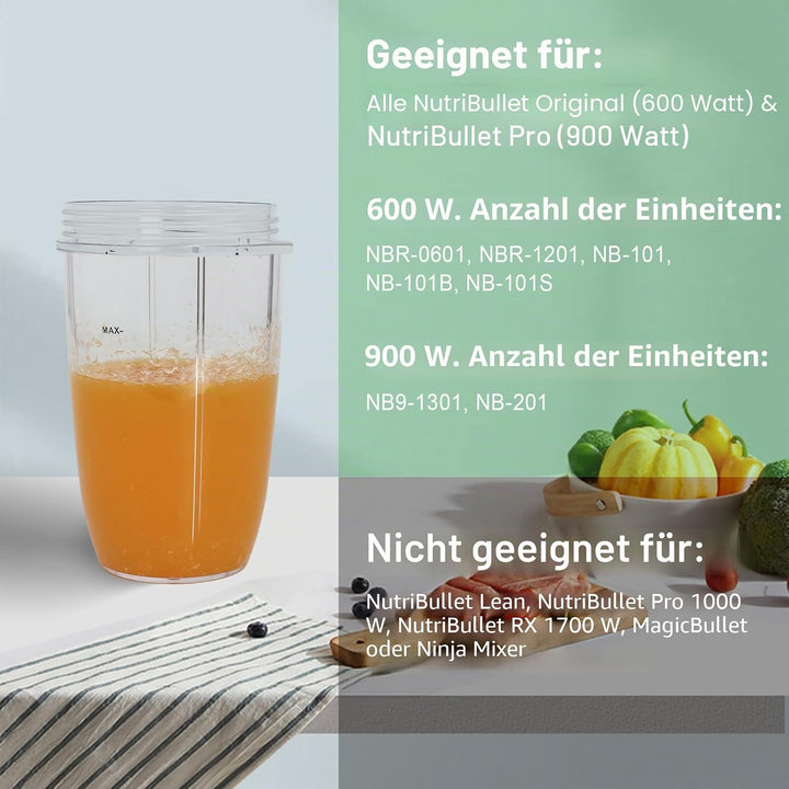 Entsafterbecher Kompatibel mit Nutribullet Mixer 600W/900W, 24oz Becher Ersatzteile für Hochgeschwin