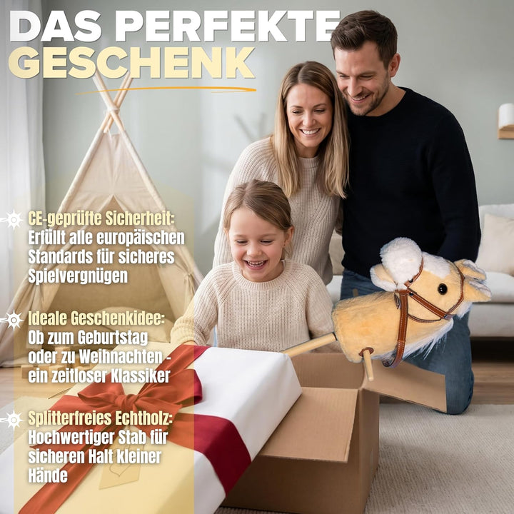 Schauer Steckenpferd für Kinder mit Rollen & Sound – 95 cm Hobby Horse Pferde aus Soft-Plüsch – Spie