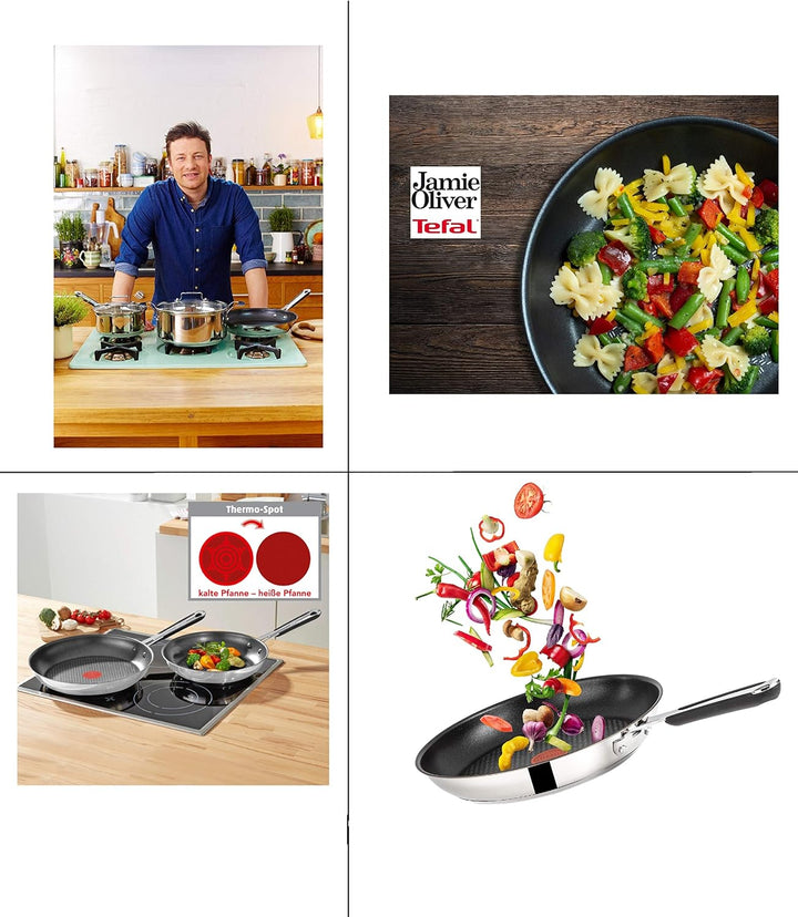 Tefal E30 Jamie Oliver Pfannenset Induktion 7 tlg -SET18- Schmorpfanne mit Glasdeckel 25 cm hoch, Pf