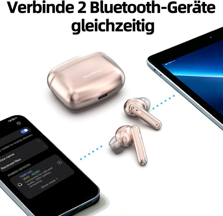 SoundMAGIC T80BT Kabellose ANC-Kopfhörer mit Hi-Res Audio, Hybrid Active Noise Cancelling, ENC für k