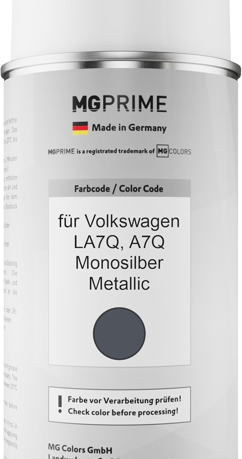 MG PRIME Autolack Sprühdosen Set für Volkswagen VW LA7Q / A7Q Monosilber Metallic Basislack Klarlack