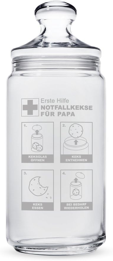 Casa Vivente Keksglas mit Gravur und Deckel, Keksdose aus Glas, Papas Notfallkekse, Vorratsglas, Ges