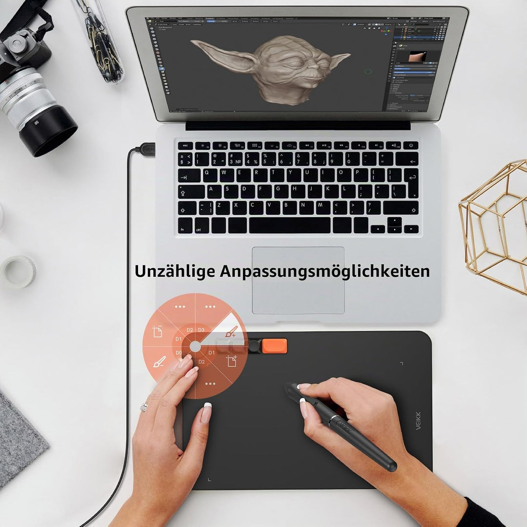 Grafiktablett VEIKK Voila L 10x6 Zoll Zeichentablett mit Drucksensitivem Stift,4 Anpassen Mechanisch