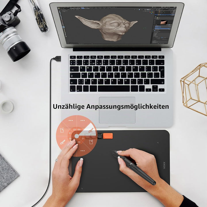 Grafiktablett VEIKK Voila L 10x6 Zoll Zeichentablett mit Drucksensitivem Stift,4 Anpassen Mechanisch
