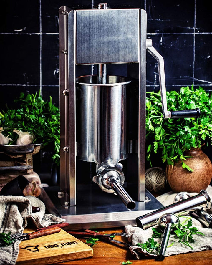 Zelsius Profi Wurstfüllmaschine aus Edelstahl (3 Liter, Schwarz) + vier verschiedene Füllrohre, Wurs