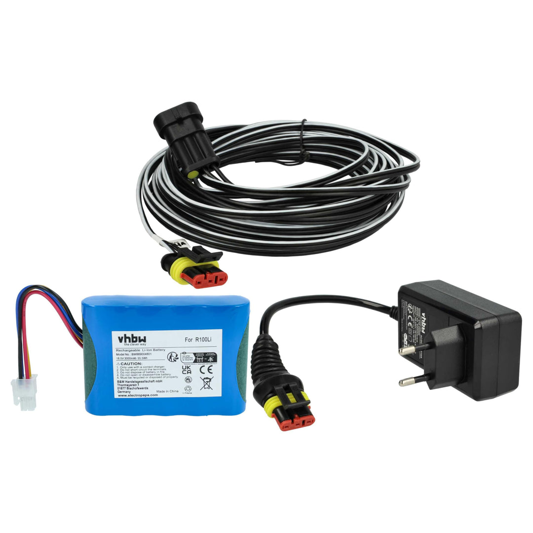 vhbw 1x Netzteil, 1x 3000 mAh Akku, 1x 10 m Niederspannungskabel kompatibel mit Husqvarna Automower