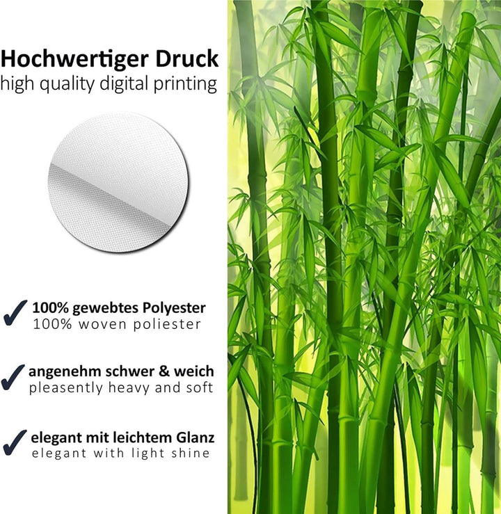 Lieson Anti Schimmel Duschvorhang Polyester 180x180 cm, Grüner Duschvorhang Bambus Motiv Waschbarer