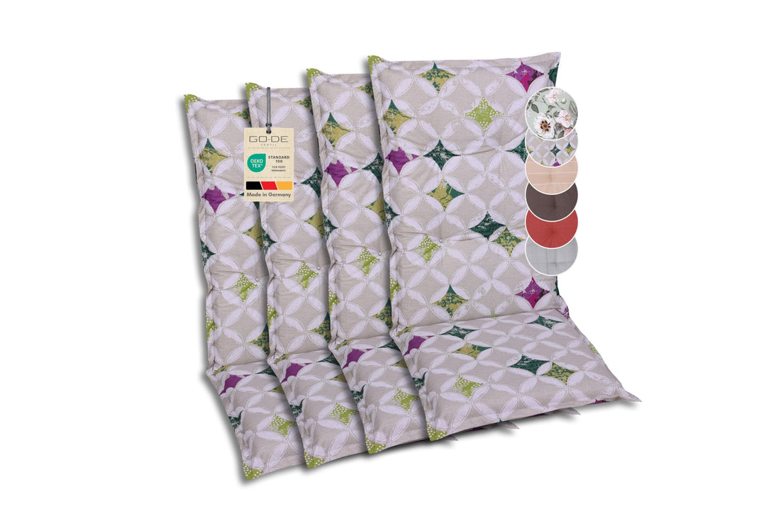 Bequeme und attraktive Polsterauflagen für Hochlehner-Gartenstühle (4er-Set, Colibri grün, Hochlehne