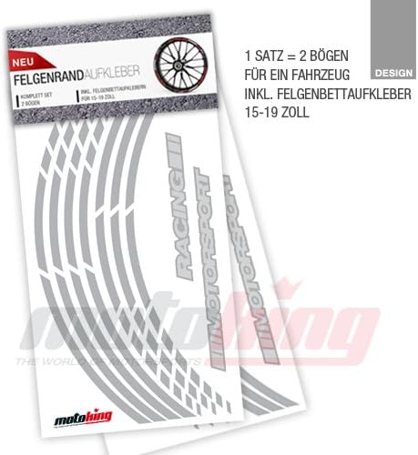 Felgenrandaufkleber RS - Komplettset für 15" 16" 17" 18" 19" - Farbe & Design wählbar - Hellblau, De