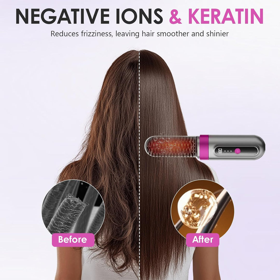 Tragbare Glättungsbürste für Haarstyling, Bwaliffury Kabellose Glättbürste, 4000mAh Wiederaufladbare