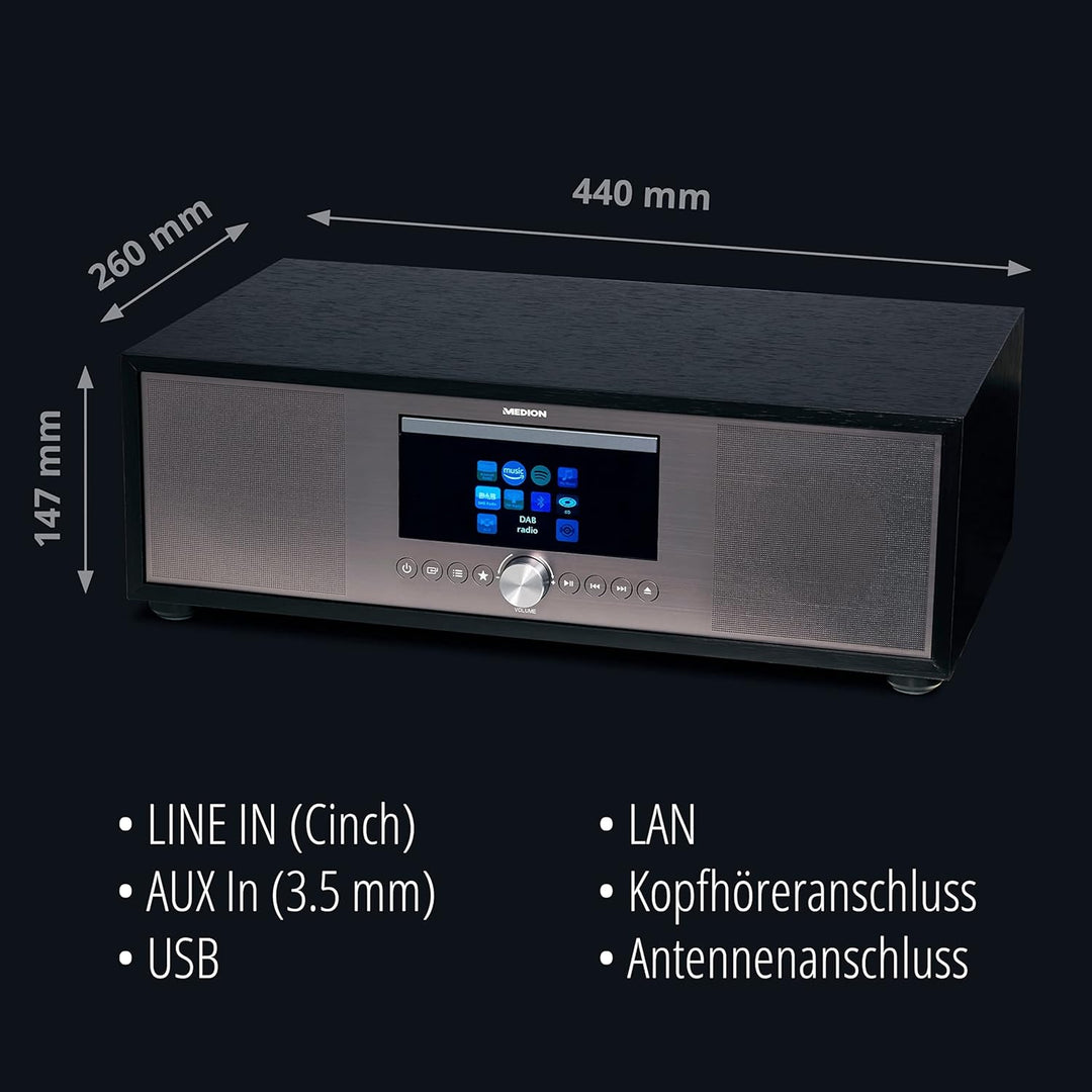 MEDION P66024 All in One Audio System (Internet, DAB+, PLL-UKW Radio, CD/MP3-Player, Bluetooth 5.0,