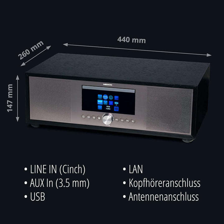 MEDION P66024 All in One Audio System (Internet, DAB+, PLL-UKW Radio, CD/MP3-Player, Bluetooth 5.0,