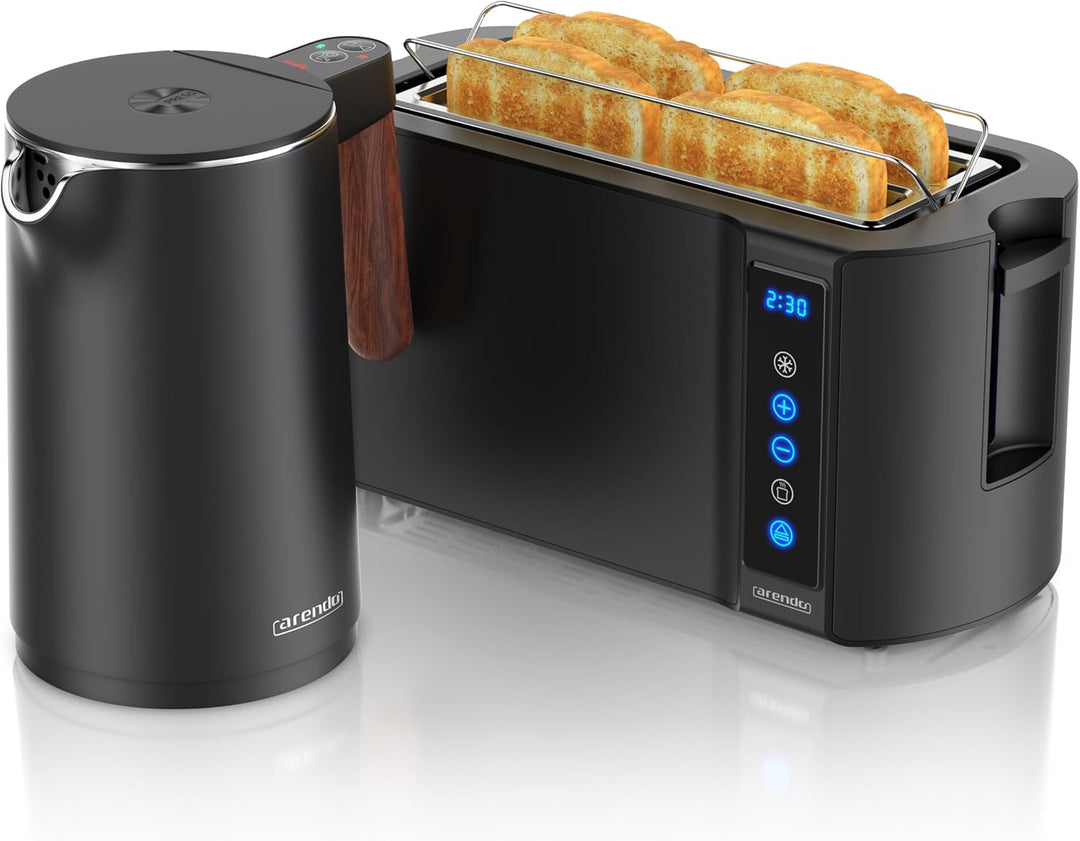 Arendo - Wasserkocher Toaster SET - Edelstahl - Wasserkocher mit Temrpatureinstellung - 45-100 Grad
