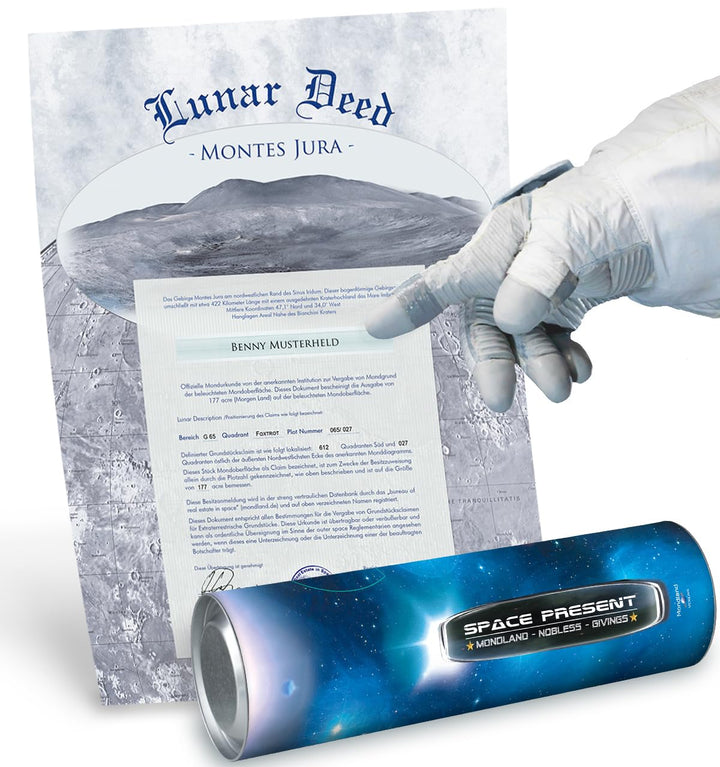 Mondgrundstück Geschenk Space Present | Mond Besitzurkunde mit Wunschname | originelles für Geburtst