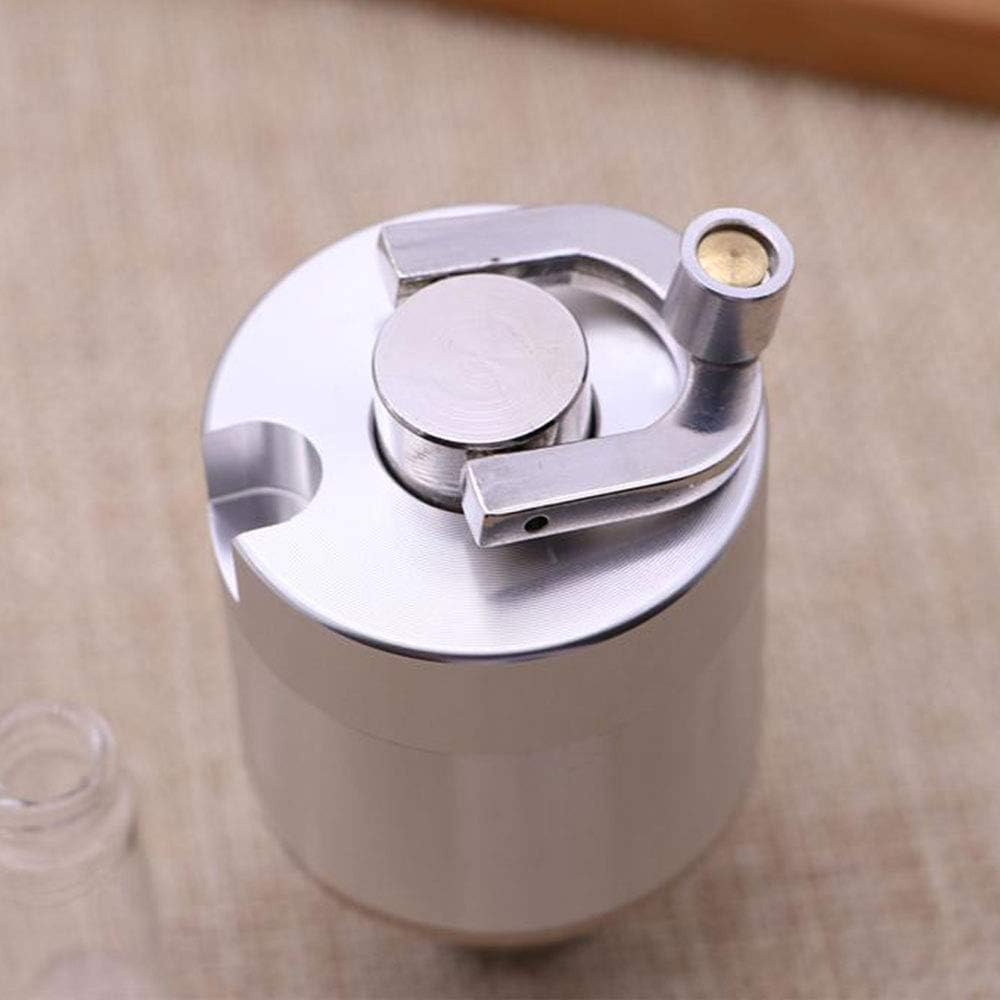 Manuelle Pulvermühle aus Aluminium mit Glasflasche und Trichter, handgekurbelte Metallmühle, geeigne