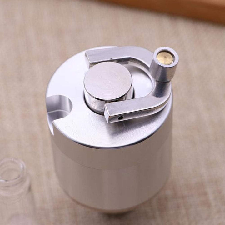 Manuelle Pulvermühle aus Aluminium mit Glasflasche und Trichter, handgekurbelte Metallmühle, geeigne