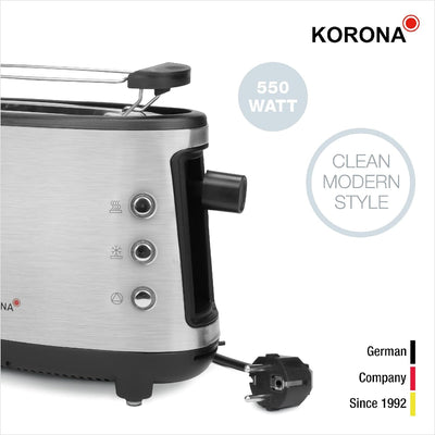 Korona 21304 Single-Toaster Ein-Scheiben-Toaster Hochwertiges Edelstahlgehäuse Brötchenaufsatz Krüme