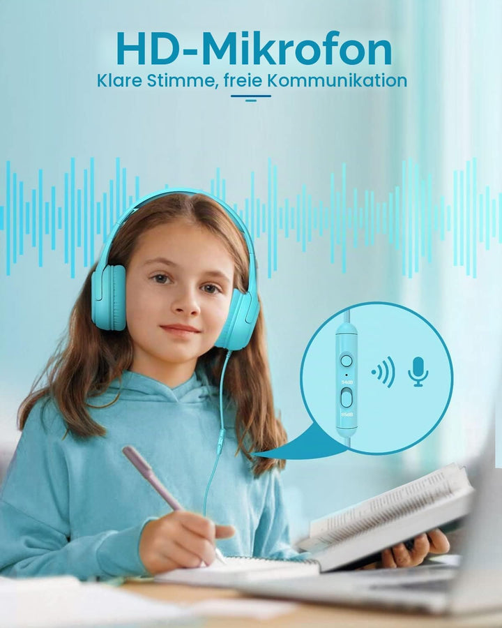 Kopfhörer Kinder, Kabel Kinderkopfhörer mit Mikrofon, Over Ear kopfhörer Kinder 85/94dB Lautstärkenb