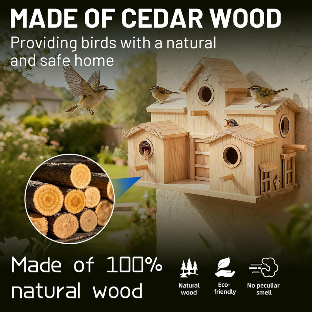 Vogelhaus aus Holz mit mehreren Einstiegslöchern, Kiefer natur, dekoratives Gartenhaus