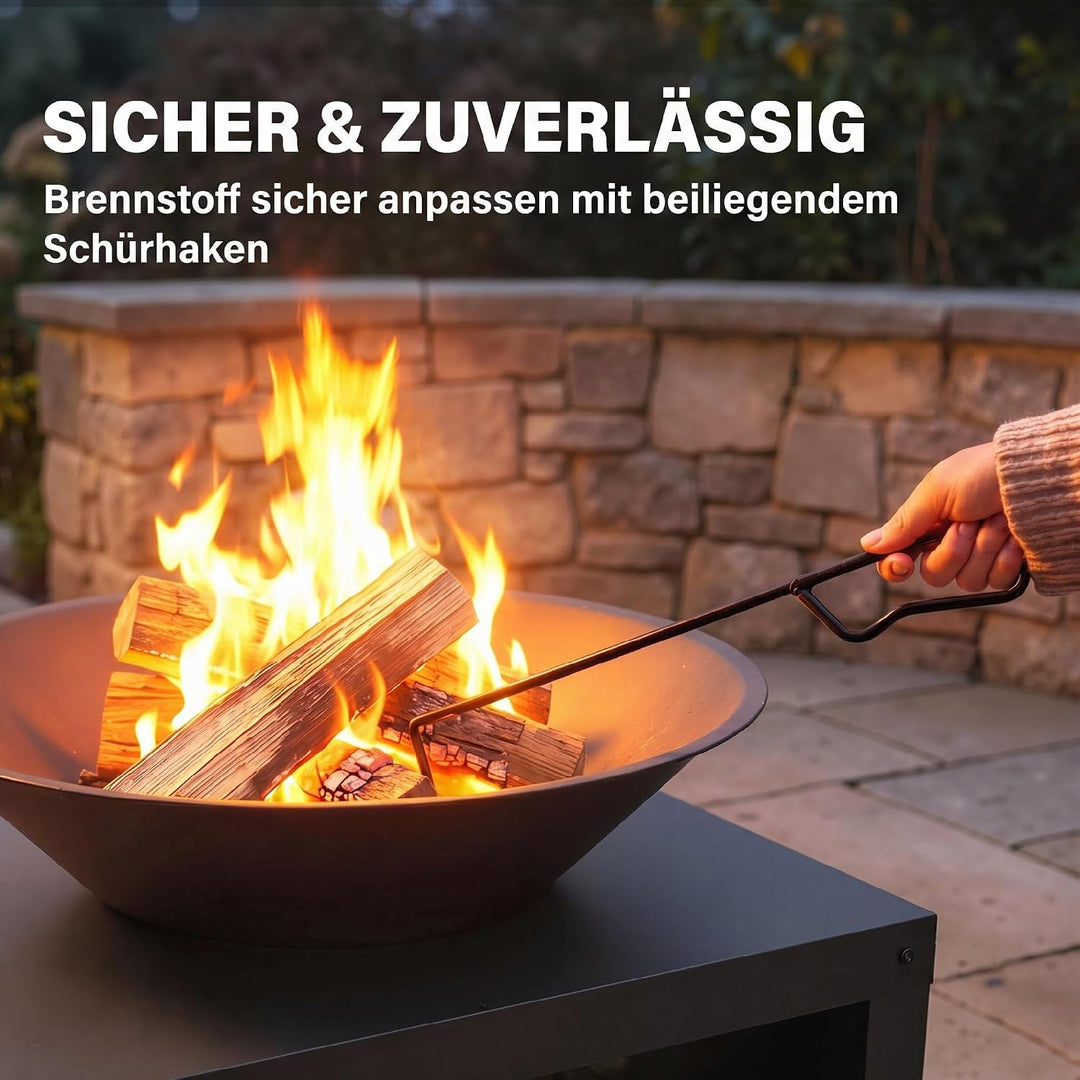Outsunny Feuerschale Feuerstelle mit Holzablage stabil Ø59 cm Schwarz