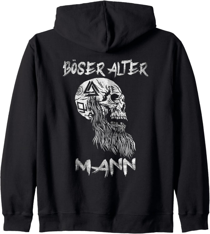 Böser Alter Mann Wikinger Totenkopf Skull Papa Opa Kapuzenjacke