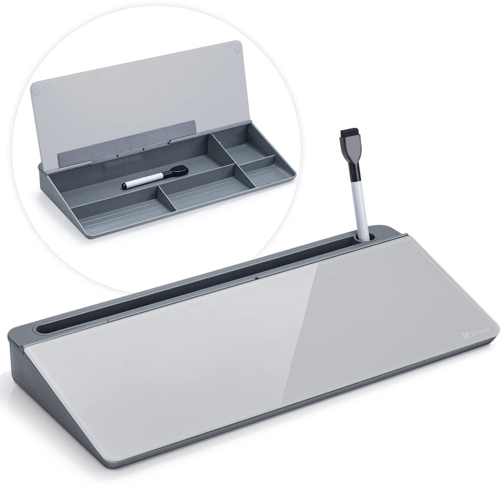 Varhomax Schreibtisch Organizer, Desktop Whiteboard Glas Grau Board Mit Aufbewahrung Abwischbar, To
