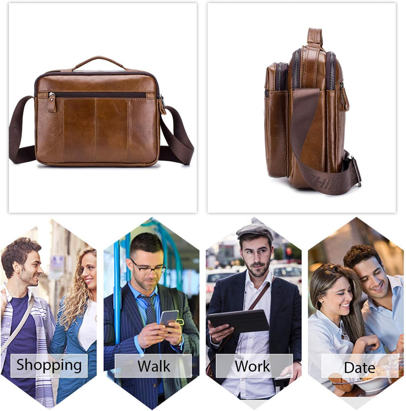 FANDARE Umhängetasche Herren Schultertasche Männerhandtasche Laptoptasche Leder Messenger Bag Arbeit