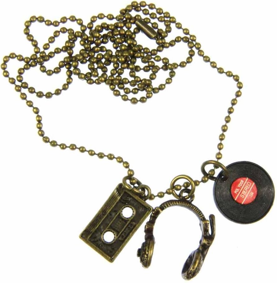 Miniblings 3er Set DJ Musiker Kette Halskette 80cm Kopfhörer LP Tape Bronze - Handmade Modeschmuck -